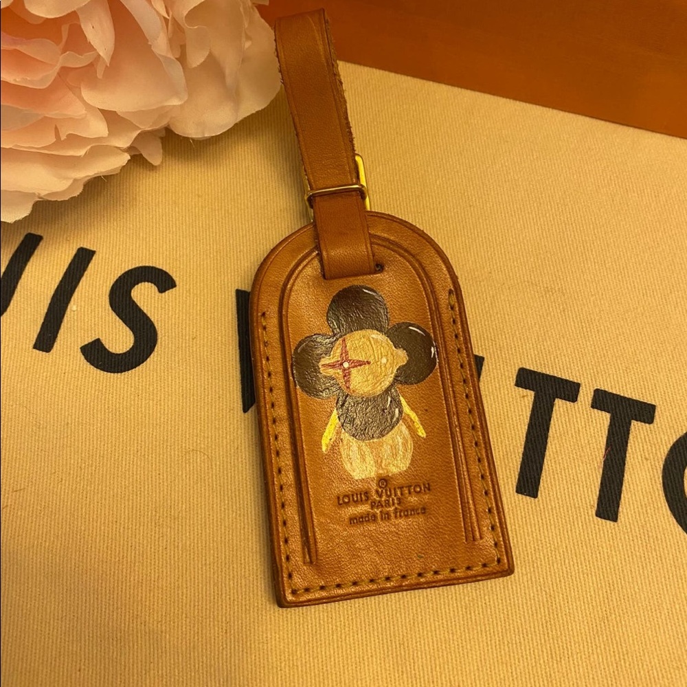 Authentic LV leather luggage tag